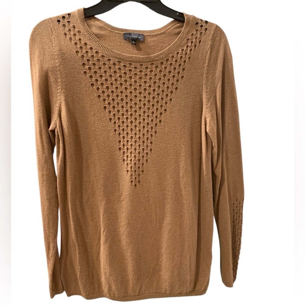The limited tan brown long sleeve sweater large v-neck design cut out